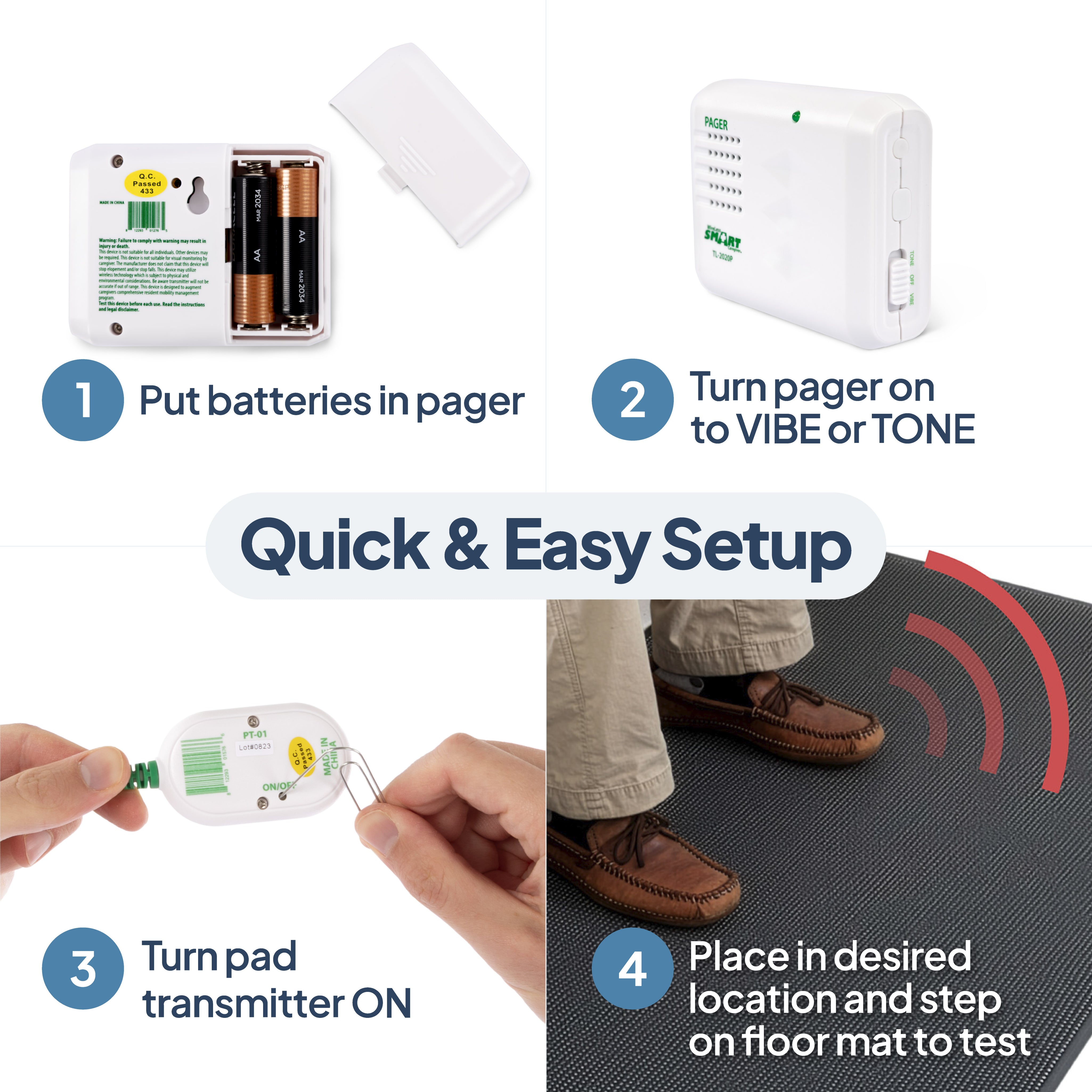 String Alarms Bedside Floor Mat Alarm with Caregiver Pager – Smart Caregiver