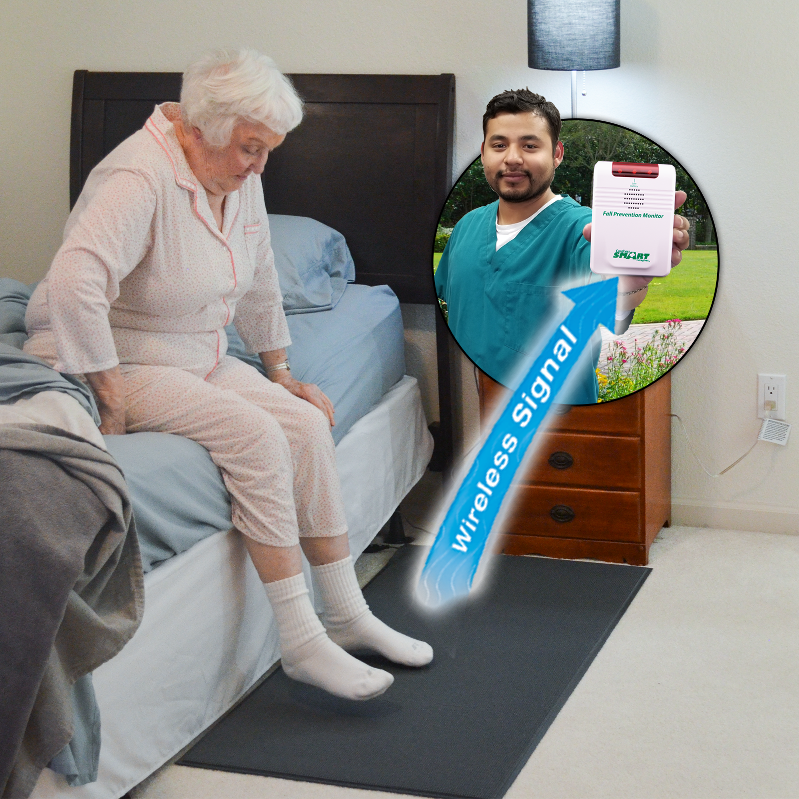 String Alarms Bedside Floor Mat Alarm with Wireless Monitor – Smart Caregiver